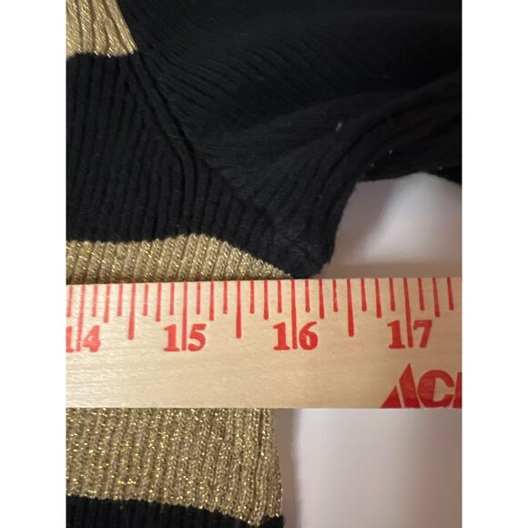 Ralph Lauren Women's Sweater Turtle Neck Black Metallic Gold Stripe Long Sleeve - Picture 7 of 10